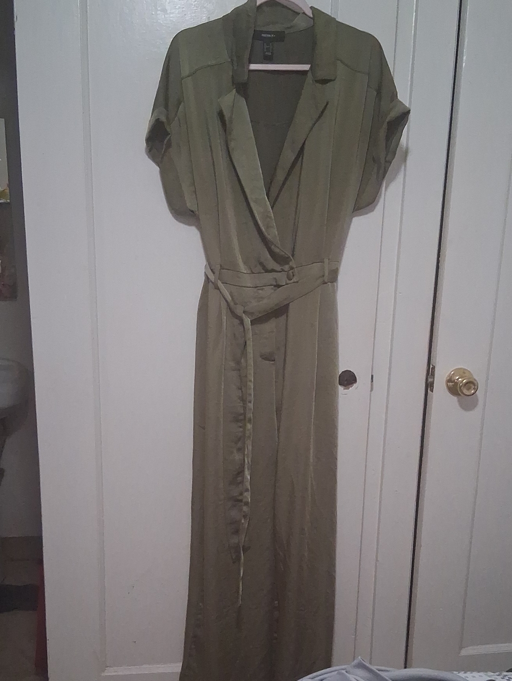 Olive Green Belted Maxi Dress - Women